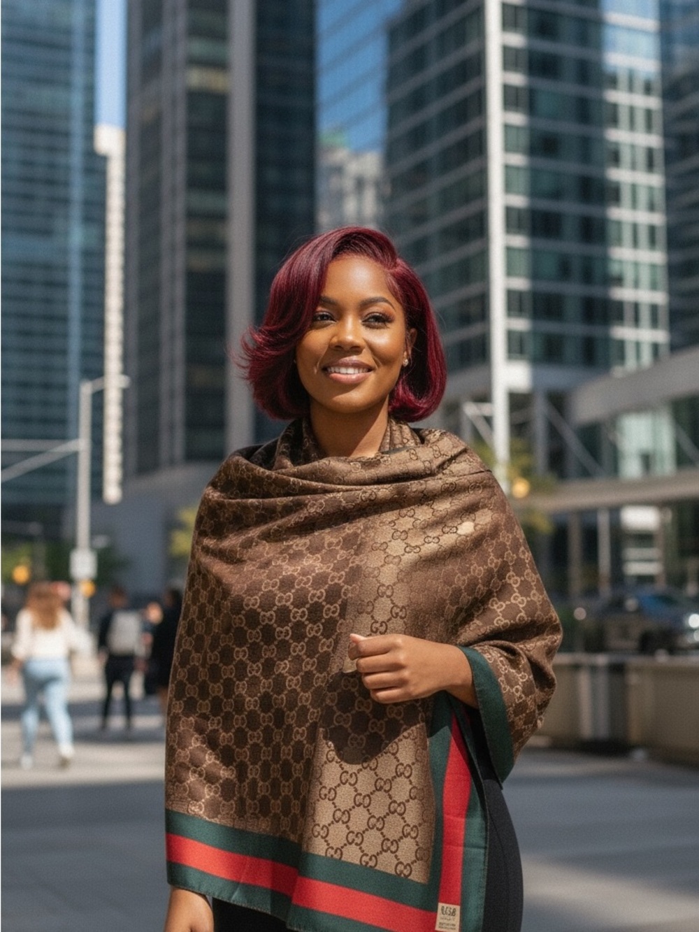 Classic designer logo Brown Monogram Scarf wrap Green Red Web Stripe 64x34 NEW
